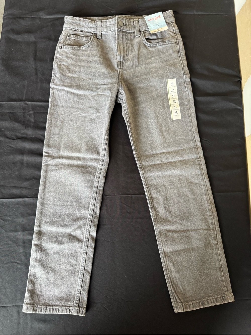 Cat & Jack Boys Slim Jeans Size 12 Slim Gray Super Stretch Adjustable Waist NWT